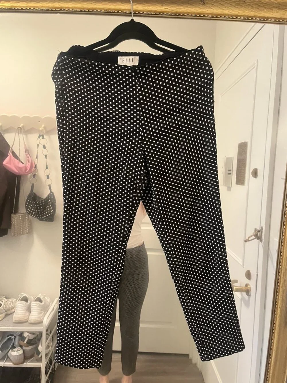 Elle Polka Dot Skinny Work Pant with Elastic Waistband, Size S